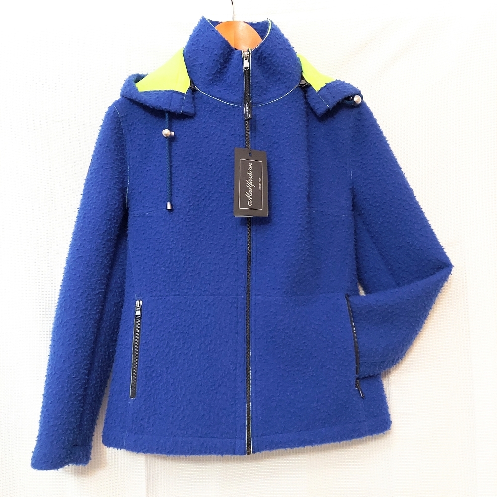 Lana Wool Poly Lined Hooded Jacket Blue  Green Thick Full Zip